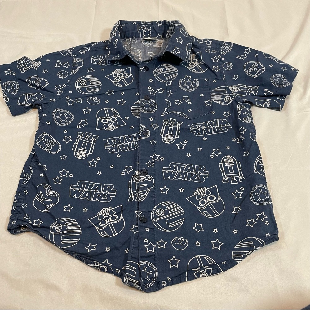 Gymboree Gym Friends Star Wars Boys Navy Blue Button Down Shirt Size S 5-6